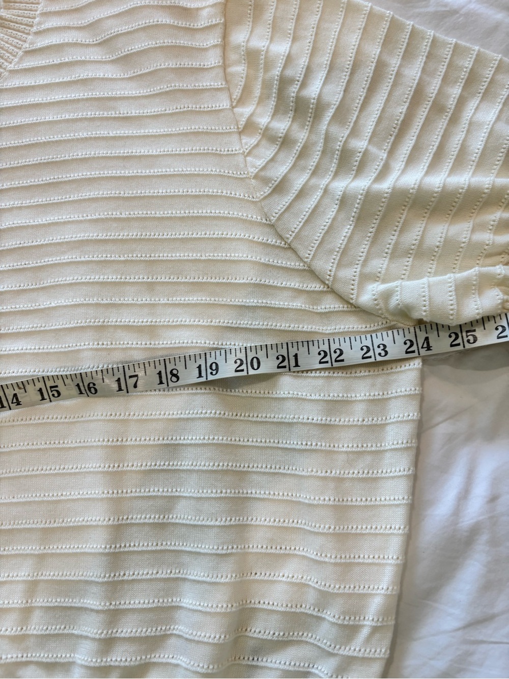 FRYE Sz XXL Cream Ivory Sweater Cotton Fine Gauge Textured Ribbed Short Sleeves - Picture 9 of 10